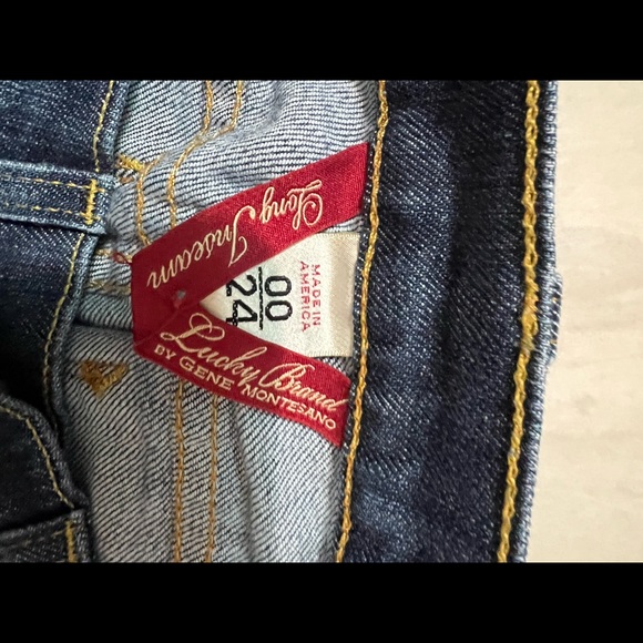 Lucky brand dark wash flare jeans, size 24, 34 long. Like new condition. - Picture 4 of 4